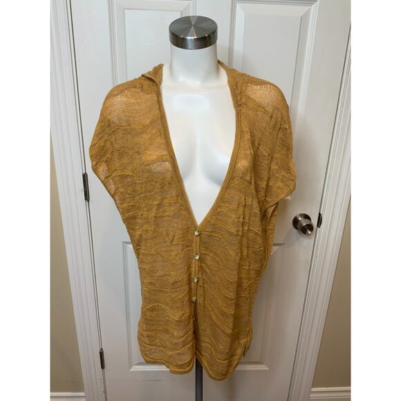 Moth Anthopologie Dark Yellow Loose Knit Hooded Button-Up Cardigan, Size S - Picture 1 of 5